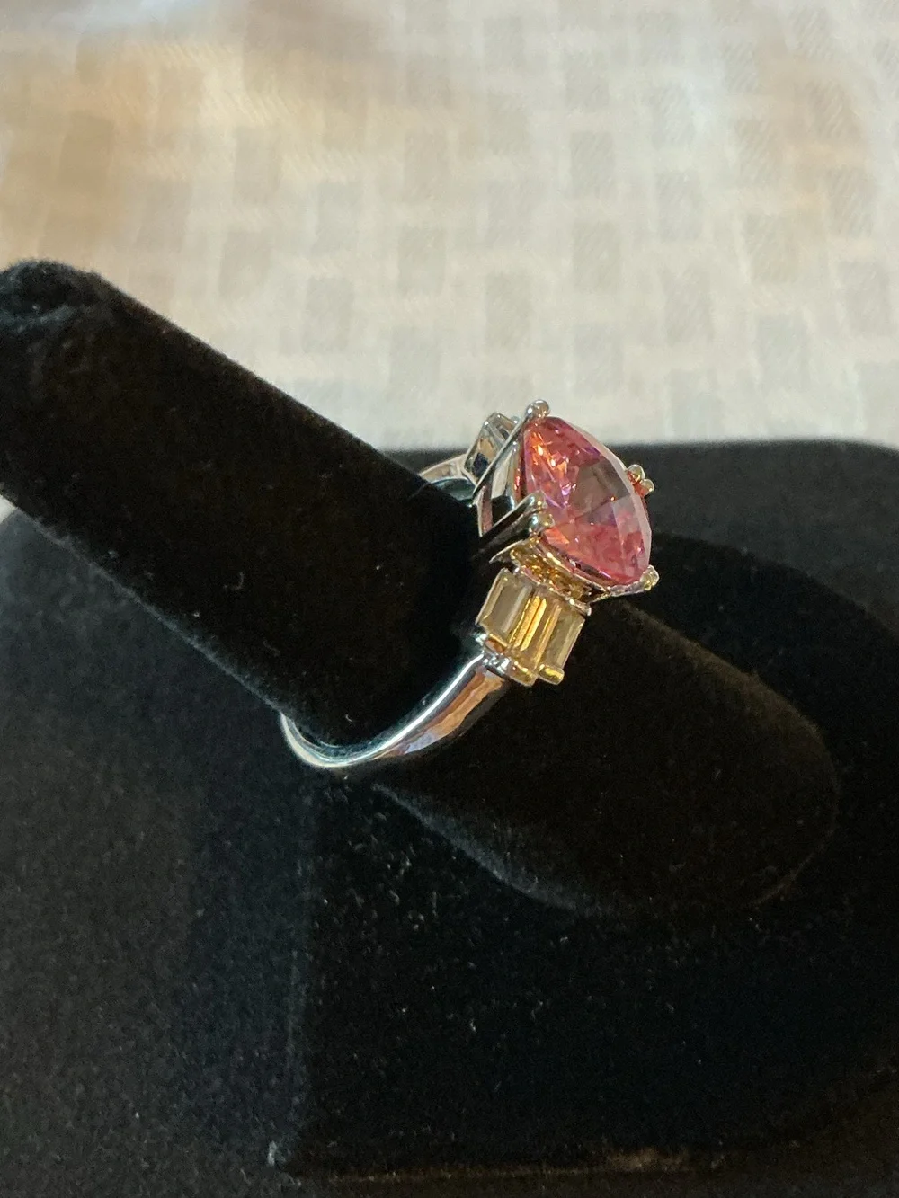 Pink Cushion Cut Cubic Zirconia Silver Tone Ring add pop